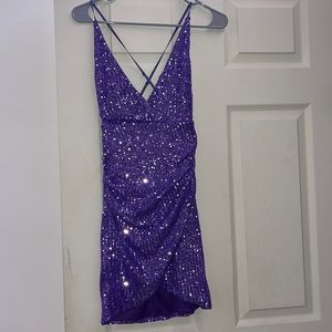 Purple sequence mini dress open back
